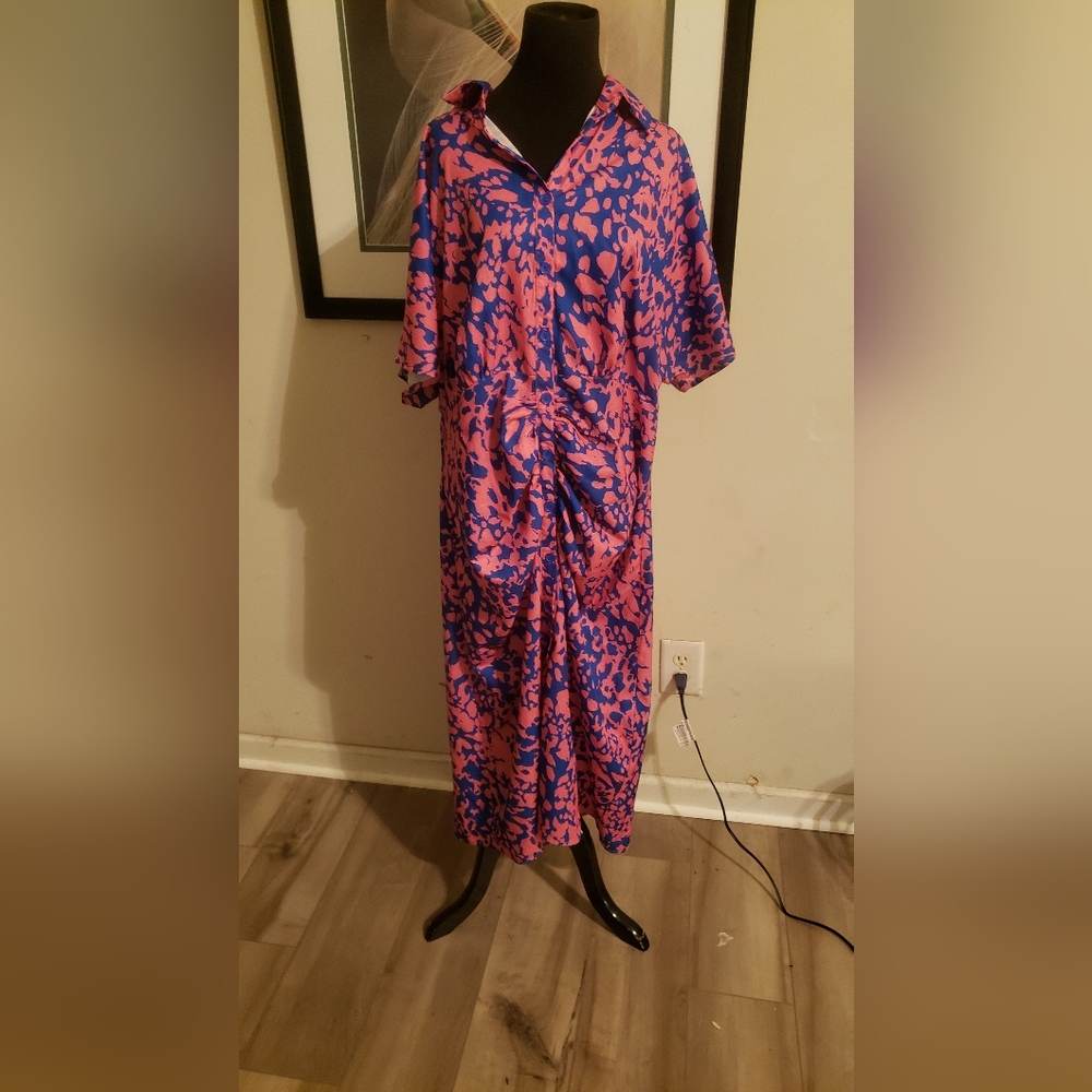Vibrant Pink and Blue Patterned Dress